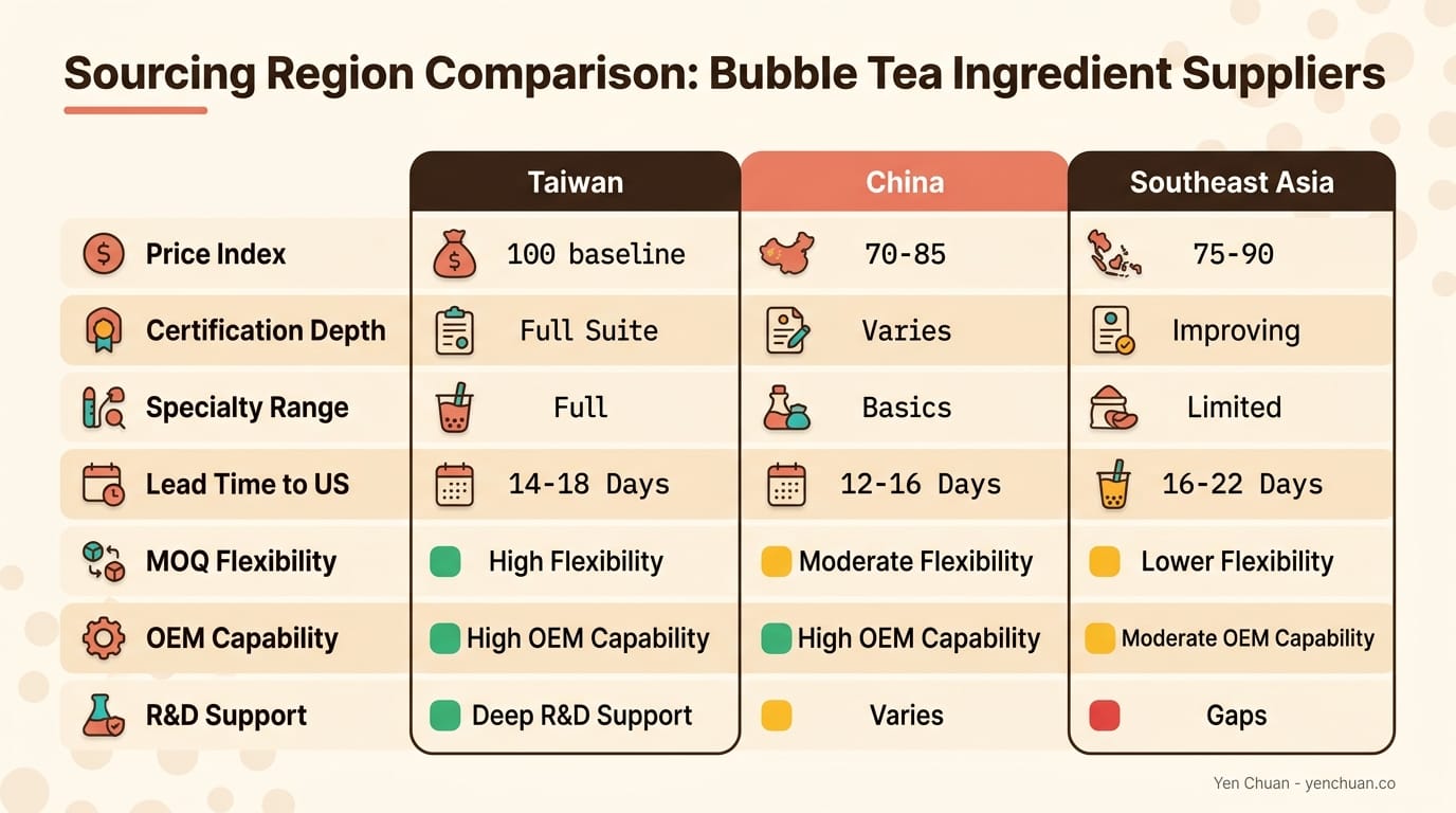 Bubble tea sourcing region comparison