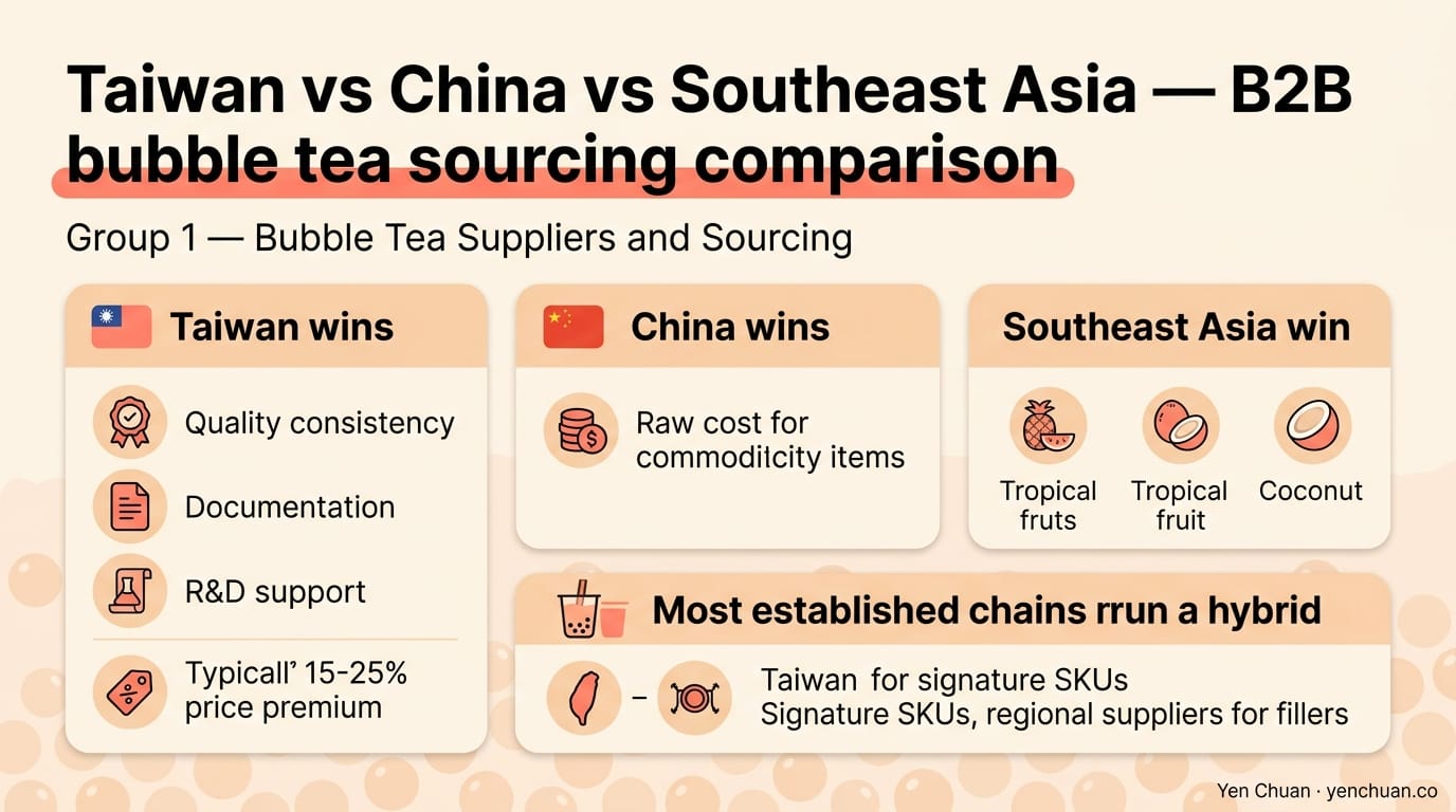 Taiwan vs China vs Southeast Asia — B2B bubble tea sourcing comparison