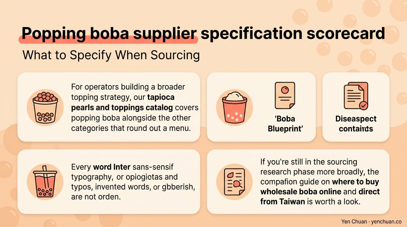 Popping boba supplier specification scorecard