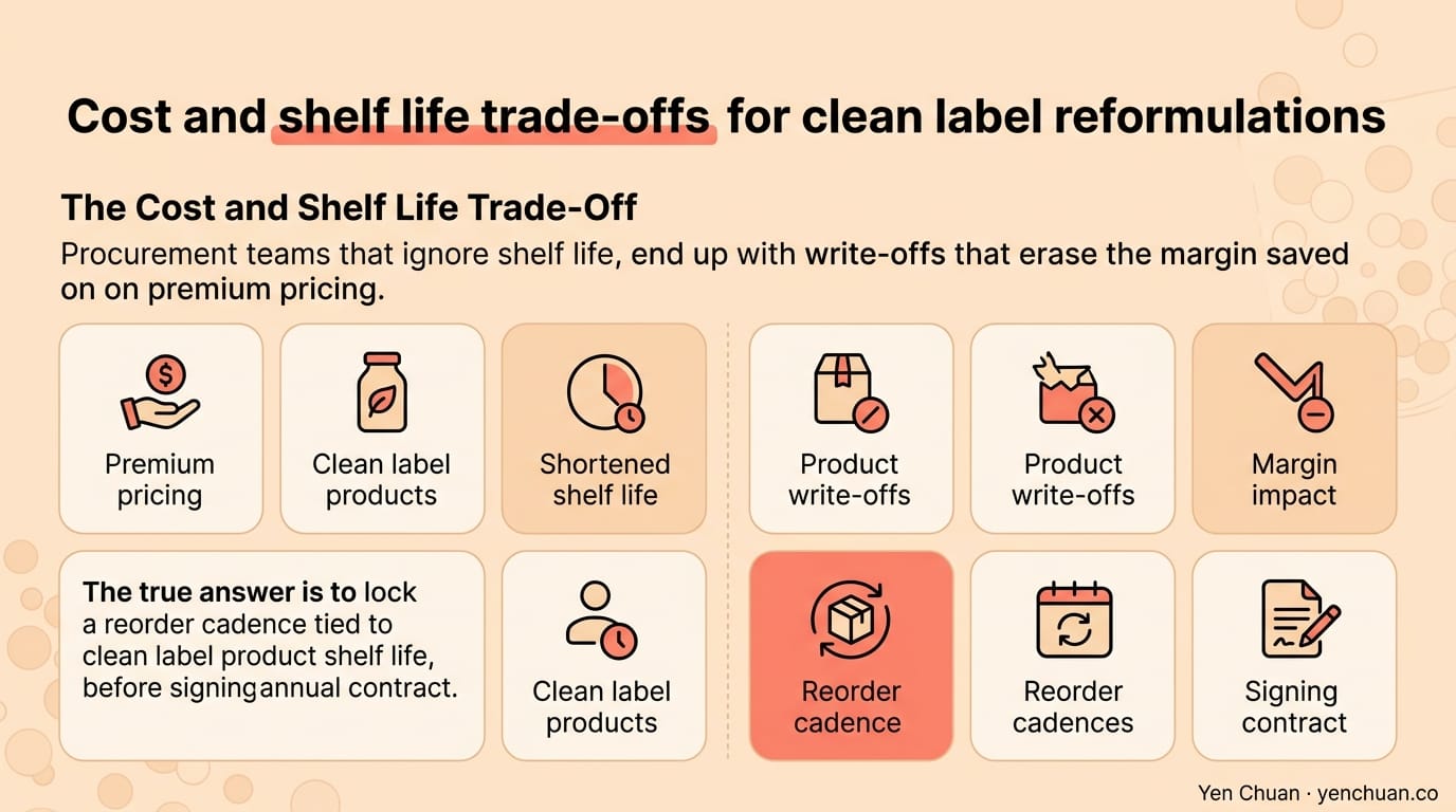 Cost and shelf life trade-offs for clean label reformulations