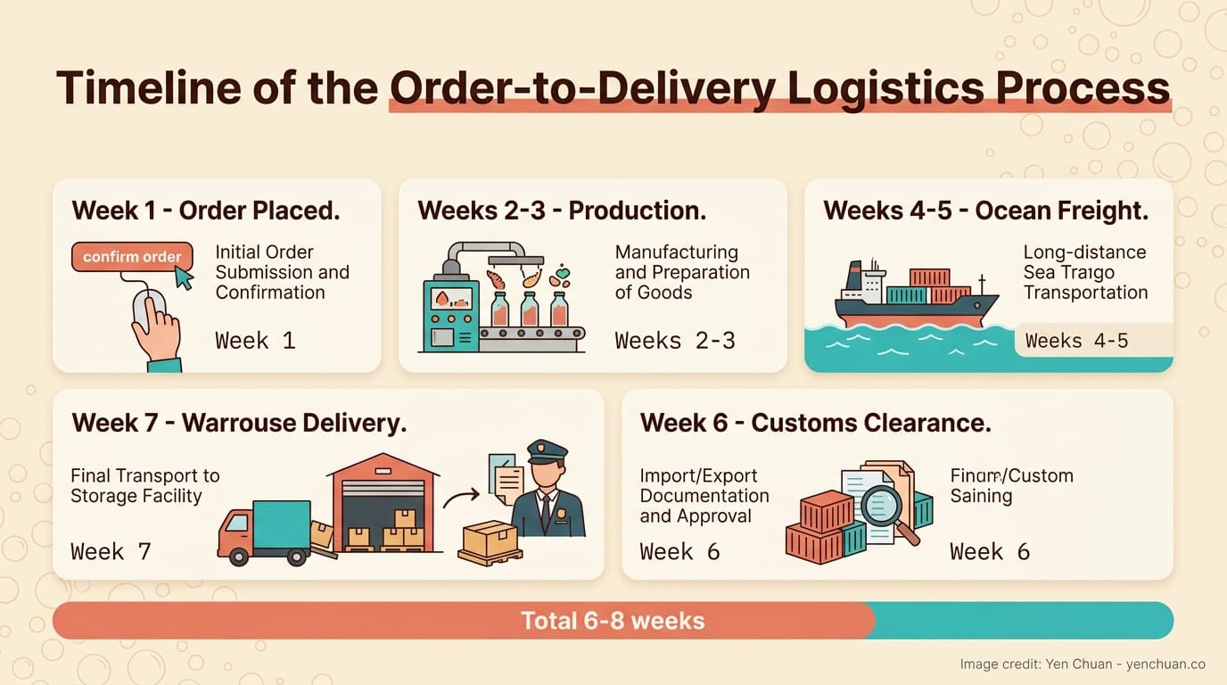 Order-to-delivery logistics timeline