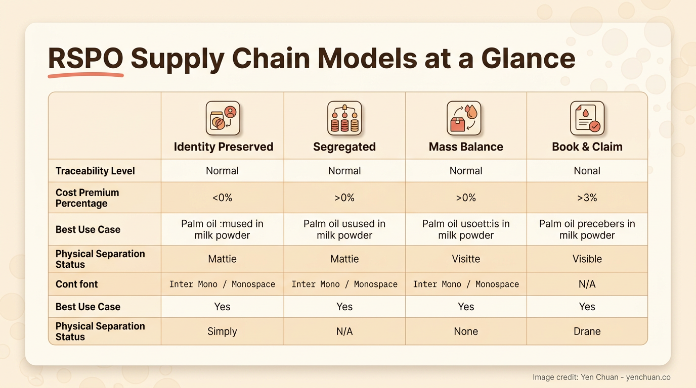 RSPO supply chain models comparison for milk powder sourcing